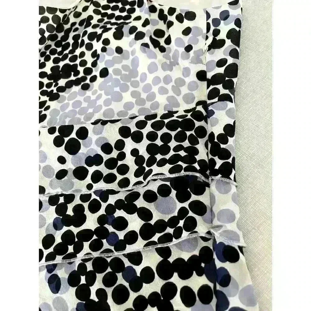 St John Sz 4 Silk Ruffle Dot Top White Black Dot Pattern Feminine Pretty Elegant - Picture 6 of 16